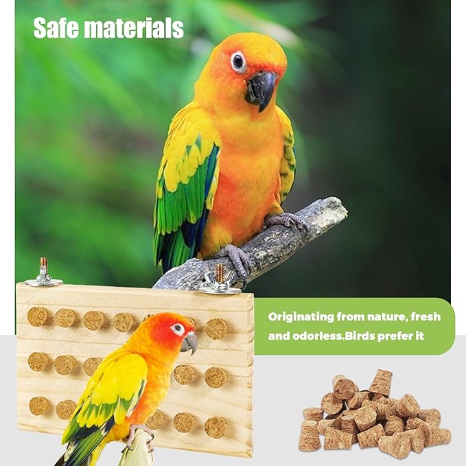 Wooden Bird Chew Toy, Parrot Biting Toys, Foraging Training, Relieve Boredom & Anxiety, Bird Cage Accessories, for Small Parakeets, Conures, Macaws, Budgies, Finches, JPN N