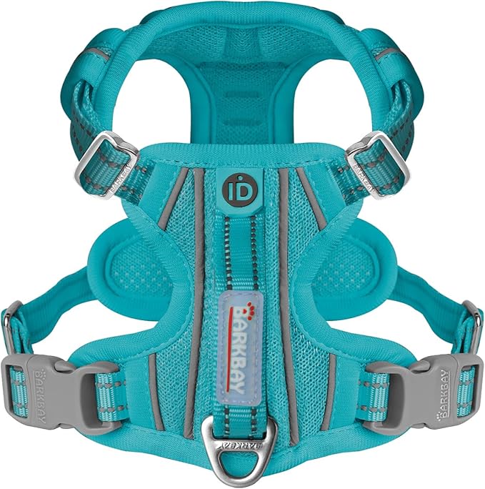 BARKBAY Dog Harness No Pull with ID Tag Pocket - Heavy Duty, Reflective, Easy Control for Large Dogs(Ocean Blue,S)