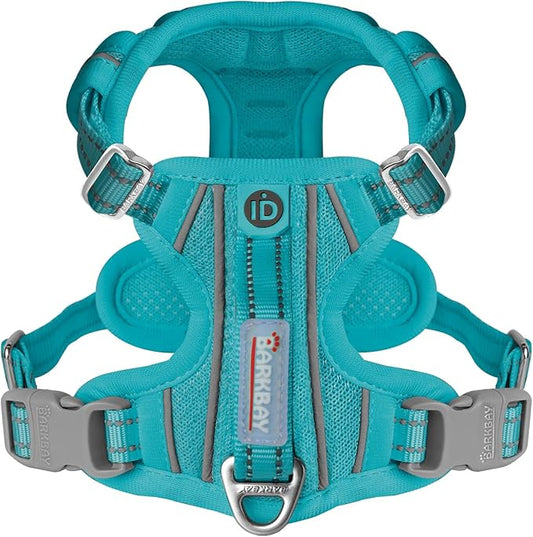 BARKBAY Dog Harness No Pull with ID Tag Pocket - Heavy Duty, Reflective, Easy Control for Large Dogs(Ocean Blue,S)