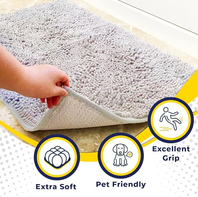 Muddy Mat® Original Dog Door Mat for Muddy Paws, Super Absorbent Microfiber, Non-Slip Washable Pet Rug, Quick Dry Chenille Entryway Carpet, Machine Washable Indoor Outdoor mat, White 48"x72"
