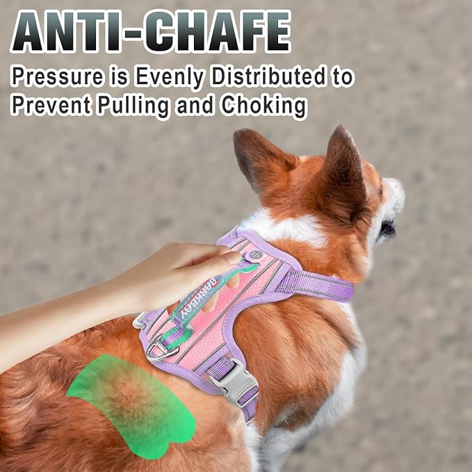 BARKBAY No Pull Dog Harness Large Reflective Dog Harness with Front Clip and Easy Control Handle for Walking Training Running with ID tag Pocket(Baby Pink & Violet Purple,S)