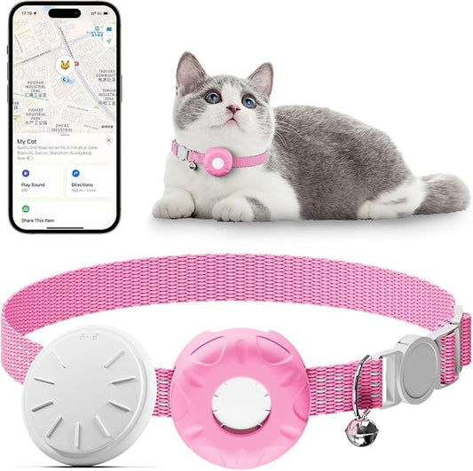 Cat Tracker,Pet Tracker for Cats Compatible with Apple Find My App(Only iOS),Waterproof Tracker Cat Collar with Safety Elastic Buckle,No Monthly Fee,Works with Any Collar (Pink)