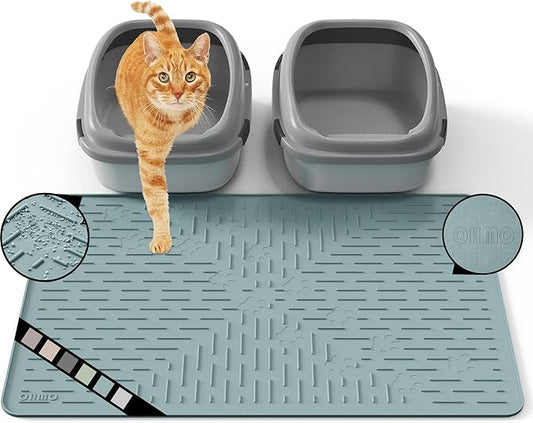OHMO Cat Litter Mat Trapping Mat Premium Silicone 31.5x23.6 Light Blue,Waterproof and BPA Free Kitty Litter Box Mat, Easy Clean and Keeps The Floor Tidy