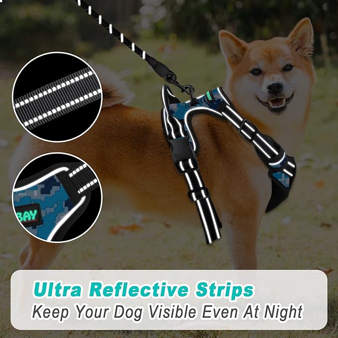 BARKBAY No Pull Dog Harness Large Step in Reflective Dog Harness with Front Clip and Easy Control Handle for Walking Training Running(Blue camo,S)