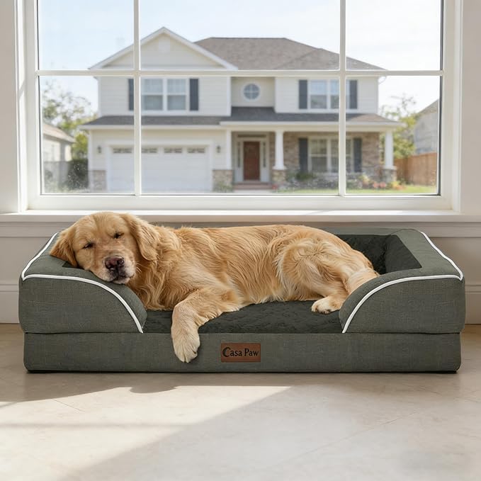 Orthopedic Dog Beds for Extra Large Sized Dogs, Waterproof Memory Foam XL Pet Bed with Sides 42x30Inch, Non-Slip and Egg-Crate Foam Big Dog Couch Bed with Removable Washable Cover, Dark Green