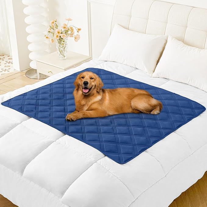 Smiry Waterproof Dog Bed Cover Blanket 40x50, Soft Reversible Pet Blanket, Washable Leakproof Cats Dogs Couch Cover for Sofa, Couch, Furniture, Lattice, Navy/Blue