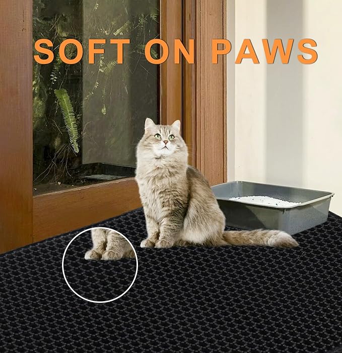 Cat Litter Mat,45"x32" Extra Large Cat Litter Box Mat,Honeycomb Double Layer Kitty Litter Trapping Mat,Soft EVA Material,Urine & Waterproof,Scatter Control,Easy Clean,Washable(Black)