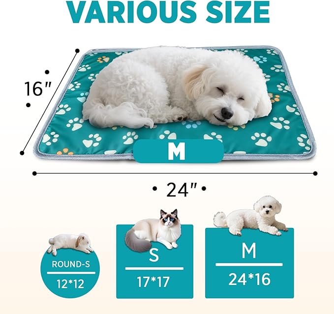 furrybaby Pet Heating Pad, Cat Heating Pad for Dogs Waterproof with Durable Anti-Bite Tube Indoor for Puppies Dogs Cats (1 Pack Green, 17 X 17in, Temp Adjustable)