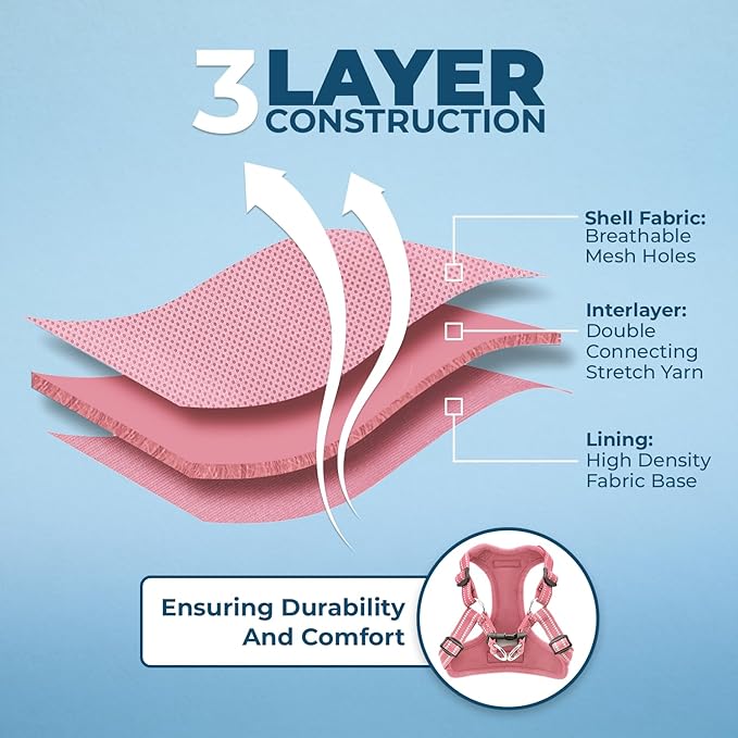 Best Pet Supplies Voyager Mesh Dog Breathable Harness Reflective Stitching, All Weather Adjustable for Walking Training, or Running - Heavy Duty & Durable, Harness (Pink), XL