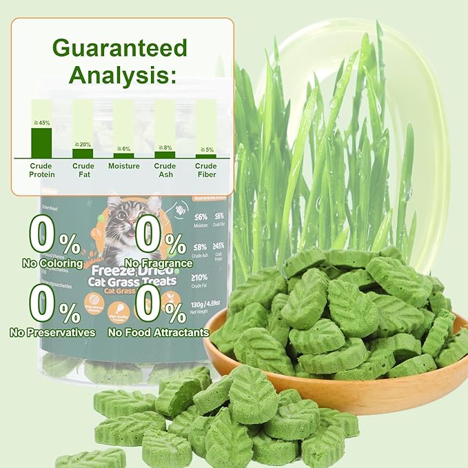 80g Cat Grass Treats for Indoor Cats, Freezed Drying Cat Grass Teething Stick for Hairball Remove Treatment Teeth Cleaning and Dental Care, Edible Kitty Chew Toy Snack