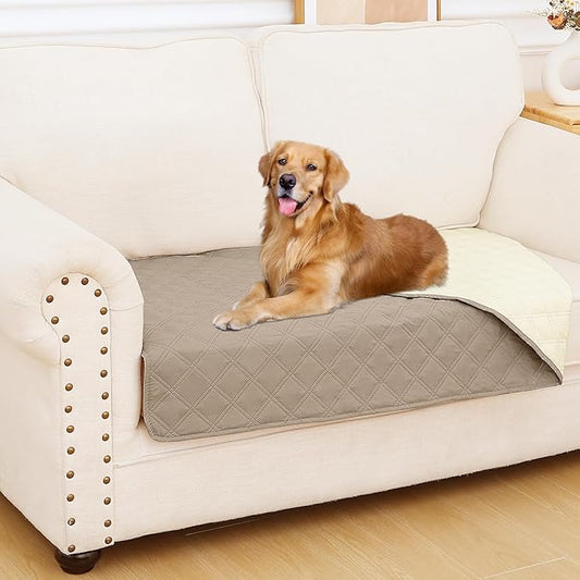 Smiry Waterproof Dog Bed Cover Pet Blanket, Soft Washable Dog Blanket for Furniture Bed Couch Sofa Reversible, Checkered (30"x53", Taupe/Beige)