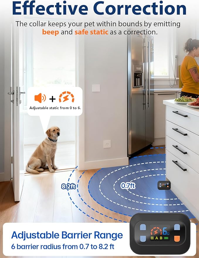 MIMOFPET Wireless Pet Barrier - Indoor Outdoor Waterproof Barrier with Adjustable Range up to 8.2 ft,Adjustable Safe Static Intensity, Rechargeable Boundary System for Dogs (Wireless Barrier System)