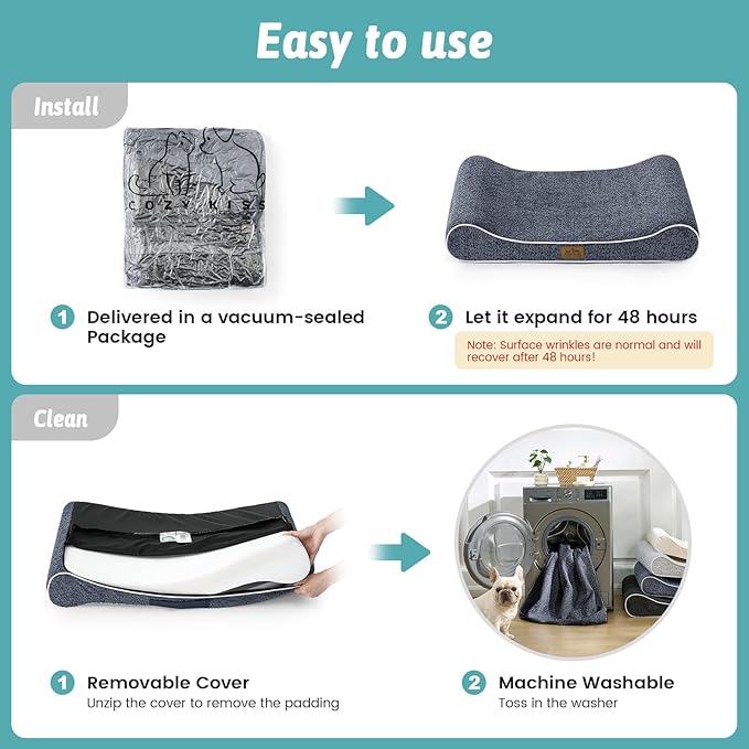 Orthopedic Dog Bed for Extra Large Dogs up to 140 lbs - Removable Washable Cover with Waterproof Lining, Cotton-Polyester Blend Boat-Shaped Lounger Mattress, XL(51x36x8in), Blue