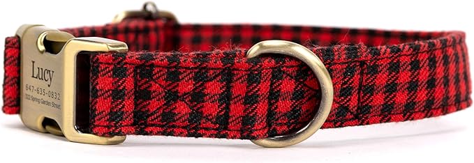 Personalized Dog Collar with Name and Phone Number Engraved,Adjustable Custom Puppy Collar,Organic Cotton Pet Collar for Small Medium Large Boy Girl Dogs