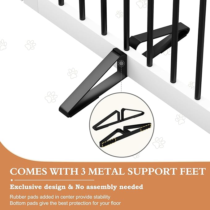 Freestanding Dog Gates with Door Walk Through, 80 inch Wide Gates Indoor, Dog Fences Indoor, Support Feet Included, 4 Panels, 32" Tall, White & Black