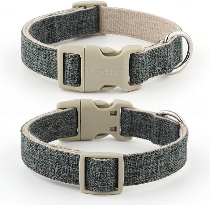 Plutus Pet Cotton Hemp Dog Collar and Leash Set, Adjustable Collar for Small, Medium, and Large Dogs, Heavy Duty and Soft on Skin, Gray, M