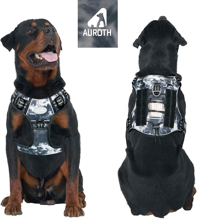AUROTH Tactical Dog Harness for Small Medium Large Dogs No Pull Adjustable Pet Harness Reflective K9 Working Training Easy Control Pet Vest Military Service Dog Harnesses (XL, Black Ink)