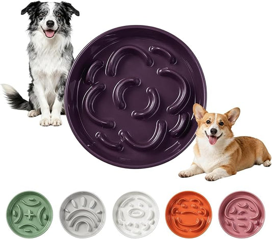 Ceramic Slow Feeder Dog Bowl - Maze Dog Bowl to Slow Down Eating - Fun Feeder for Fast Eaters - Ideal Food Control Dish for Medium to Large Breeds - 8.2 Inch - 1.8 Cups (180g) - Purple