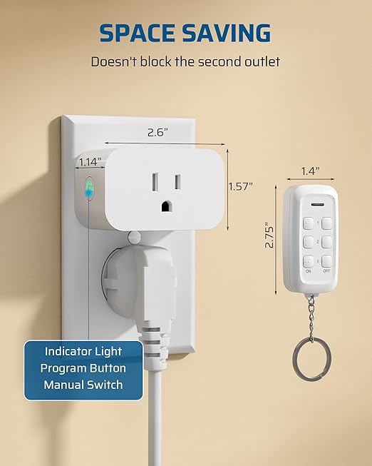 DEWENWILS Indoor Remote Control Outlet, Wireless Remote Outlets Switch, No Interference, 15A/1875W, 100FT RF Range, Compact Light Switch for Lamp, Christmas Decor,1 Remote 3 Outlets