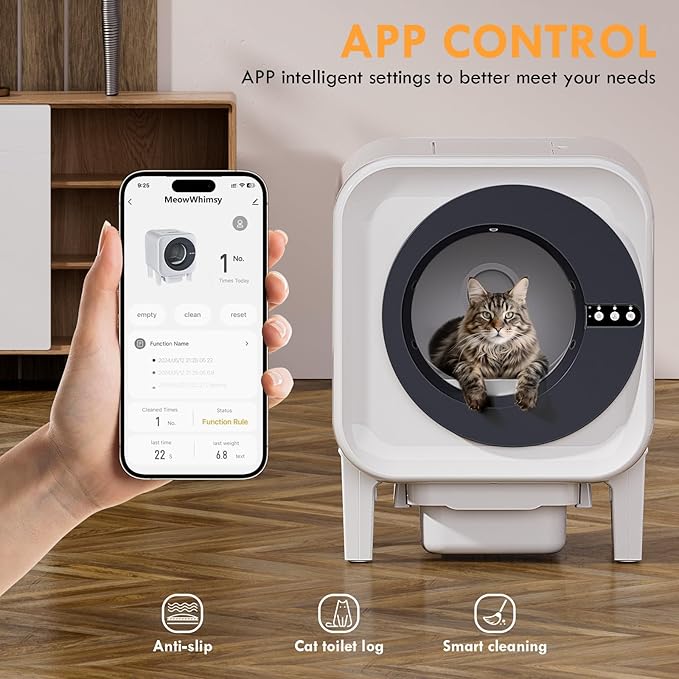 Automatic Cat Litter Box Self Cleaning with App Control, 75l Large Cat Litter Box for Multi-Cat Homes, Infrared Sensing & Weight Sensors, Easy Cleaning, Odor Eliminator, Trash Bags, Black