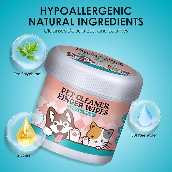 Pet Finger Wipes for Dogs & Cats, Gentle Dental Cleaning Wipes, Dog Finger Toothbrush Wipes, Helps Remove Plaque & Tartar, Fresh Breath Care (50 PCS)