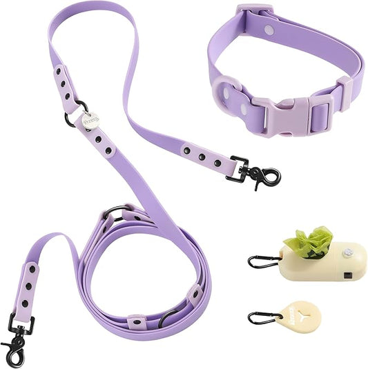 WLK1005H-5SET Luna Medium 8FT Adjustable 6-in-1 Waterproof Hands-Free Leash and Collar with LED Flashlight, Bag Dispenser, and Poop Bag Holder, Bramble