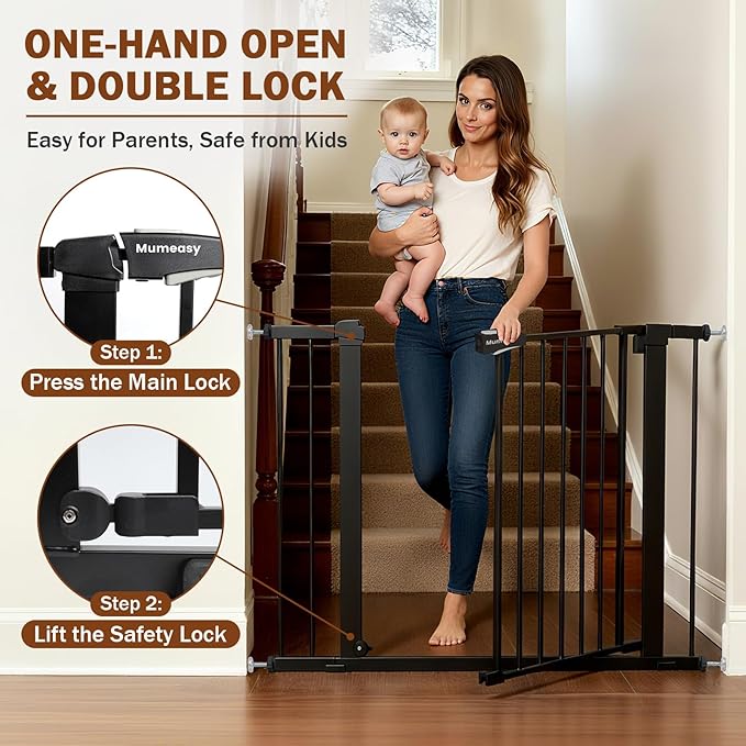 Mumeasy 36" High Extra Tall Dog Gate, 29.6"-40.5" Wide Pressure Mounted Tall Baby Gate for Dog, Auto Close Pet Gate with Door for Stairs,Doorways,House,Black