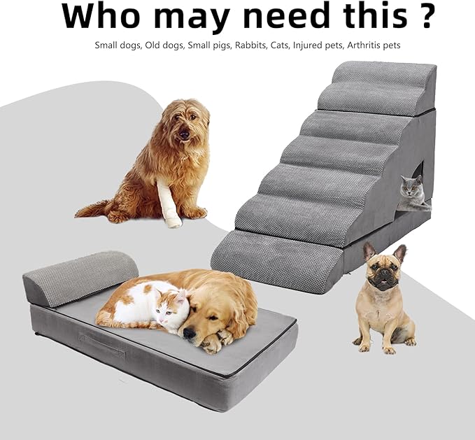 7Steps Dog Stairs & Steps for High Beds 30-36 inches High Tall, LitaiL Pet Stairs/Steps for High Beds 34 inch High for Small Large Dogs, Non-Slip 7 Steps Dog Ramps for Old Dogs/Cats