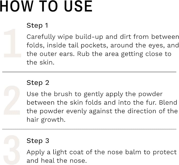 Eye Envy Bulldog Wrinkle Cleaner & Nose Care Kit. Bulldog Wrinkle Wipes, Tear Stain Powder, Applicator Brush & Dog Nose Balm. Cleans Skin Folds. Removes Stains. Helps Cracked Noses. Made in USA
