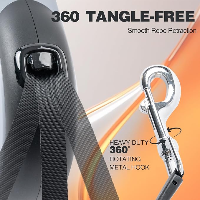 PINA Upgraded Retractable Dog Leash, 26 ft Dog Leash for Small Medium Large Dogs Up to 110lbs, Heavy Duty Reflective Nylon Tape 360° Tangle-Free, with Anti-Slip Handle, One-Handed Brake, Pause, Lock