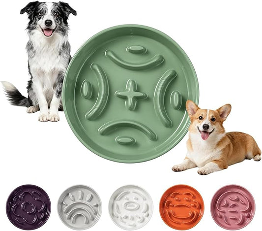 Ceramic Slow Feeder Dog Bowl - Maze Dog Bowl to Slow Down Eating - Fun Feeder for Fast Eaters - Ideal Food Control Dish for Medium to Large Breeds - 8.2 Inch - 1.8 Cups (180g) - Green