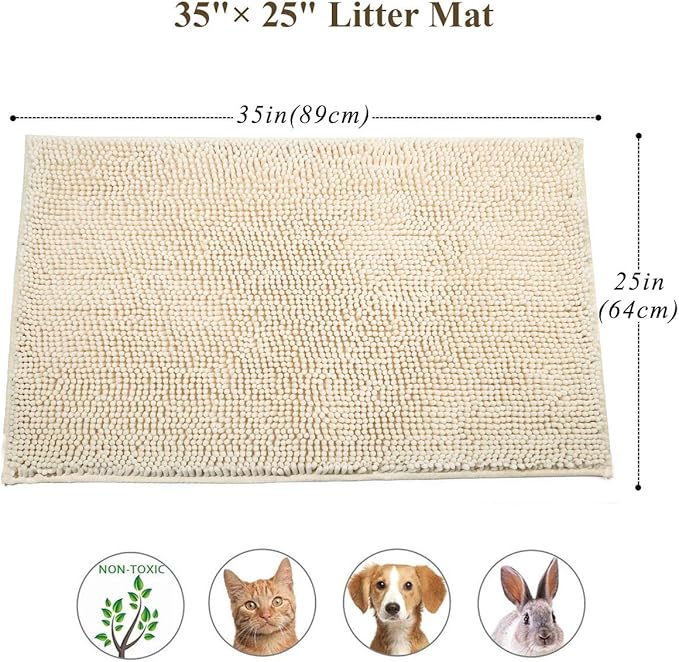 VIVAGLORY Cat Litter Mat Softgrip Litter Trapping Mat, Muddy Litterbox Rug for Indoor & Floor, Machine Washable Easy Clean Soft Microfiber for Cat, 35"× 25", Beige
