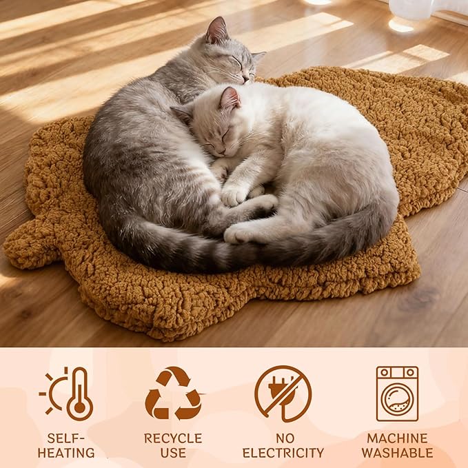 3 Pack Self Warming Cat Dog Bed Leaf Shape Self Heating Pet Mat Non Electric Washable Thermal Sleeping Pad Plush Heated Pet Mat for Crate Floor Indoor Outdoor(Mixed Colors,Medium-18 x24)