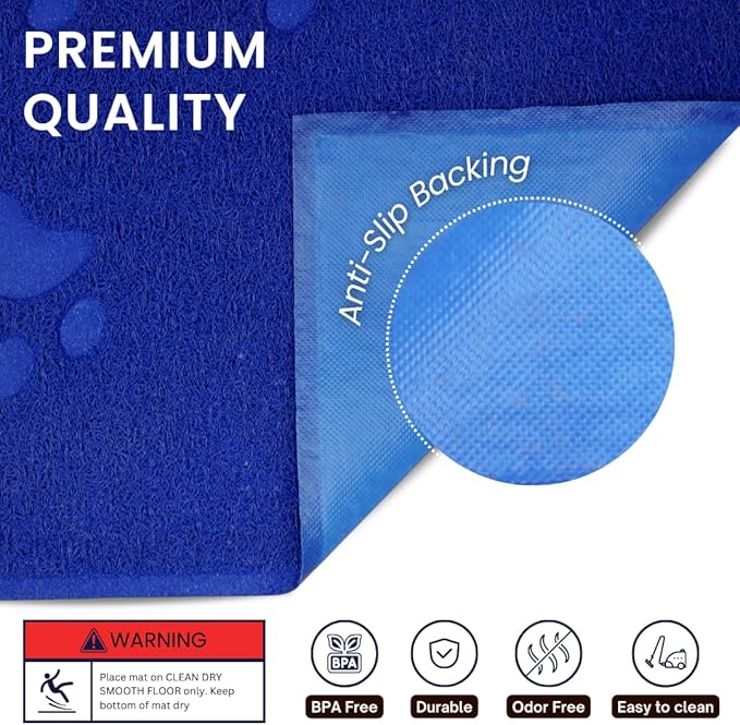 Andalus Small Cat Litter Mat, Pack of 1 - Waterproof, Non-Slip & Easy to Clean Cat Litter Box Mat for Extra Efficient Pet Litter-Trapping, Blue (15.75” X 11.75”)