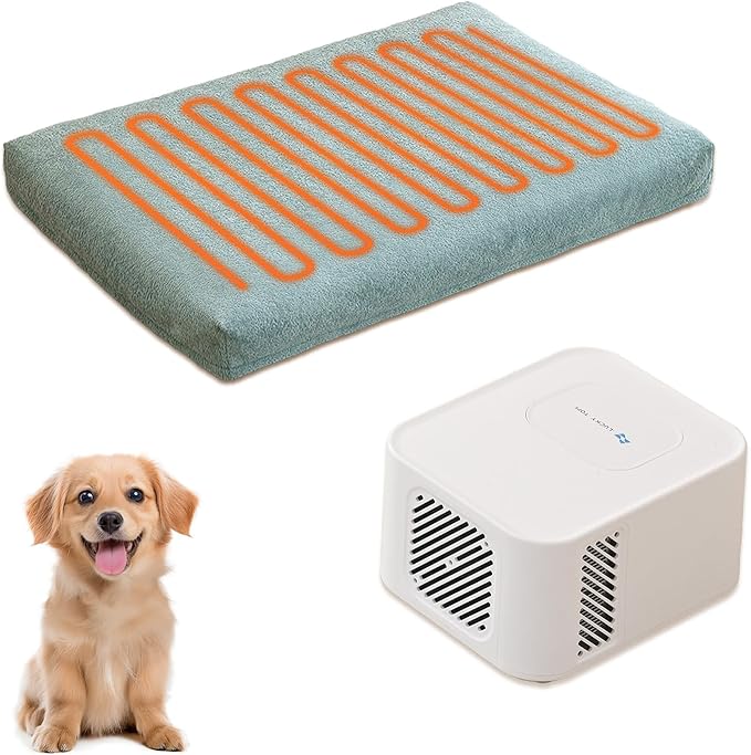 Pet Bed Cooling System, Consistent Warm and Cold Water Pad, No Electric Shock or Chemical Gel Needed, Machine Washable Bed, Ideal for Home and Crates (Cooling & Heating Green, 30" x 20")