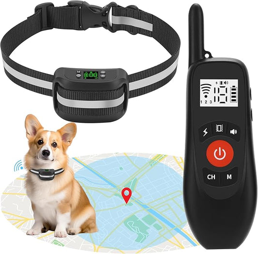 2-in-1 GPS Wireless Dog Fence & Remote Training Collar, Portable Pet Containment System, Electric Dog Fence, Beep/Vibration/Shock Correction Mode, 1 Collar Receiver