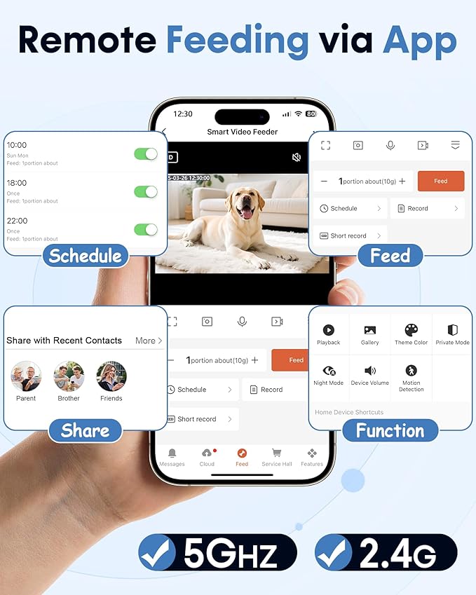 Large Breed Automatic Dog Feeder: 12L/50 Cups 5G WiFi Timed Dog Food Dispenser for Labrador - with HD 1080P Camera, Anti-Clog by Wnfuo