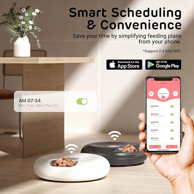 iPettie Donut Frost WiFi 6 Meal Automatic Cat Food Dispenser with App Control, Dry & Wet Food Automatic Cat Feeder, Smart Dog Feeder with Two Ice Packs, Programmable Timer