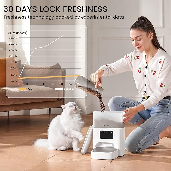 PET MARVEL Automatic Cat Feeder Smart, WiFi Enabled App Control & Voice Recording, 4.4L Dry Food Dispenser with Programmable Timer, 6-Meal Portions, Freshness Seal Tank, M2