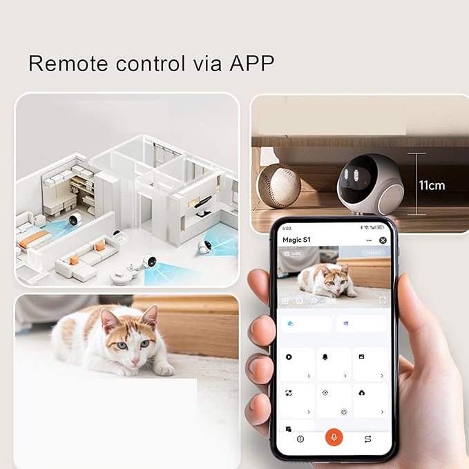 Asixxsix Pet Camera Robot, Wireless 1080P 360 Rotation 121 Wide Angle Indoor Movable Security Camera with Night Vision, 2 Way Talk, Motion Detection Video Recording for Cats Baby