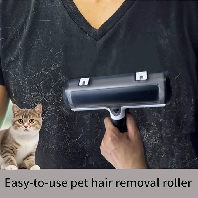 Wokaku Roller Pet Hair Remover Lint Brush with Self-Cleaning Fur Bin and Ergonomic Handle for Furniture Couch Carpet Car Seat Bedding Clothes Multi-Surface Dog Cat Hair Removal Tool