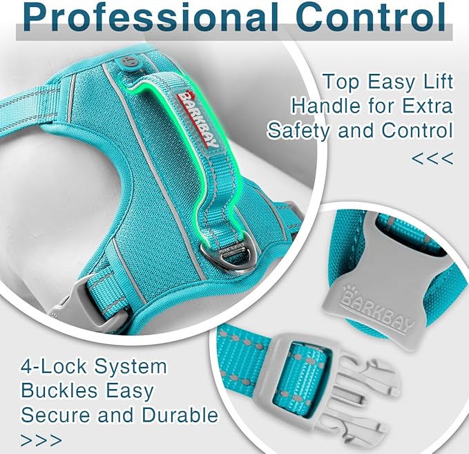 BARKBAY Dog Harness No Pull with ID Tag Pocket - Heavy Duty, Reflective, Easy Control for Large Dogs(Ocean Blue,S)