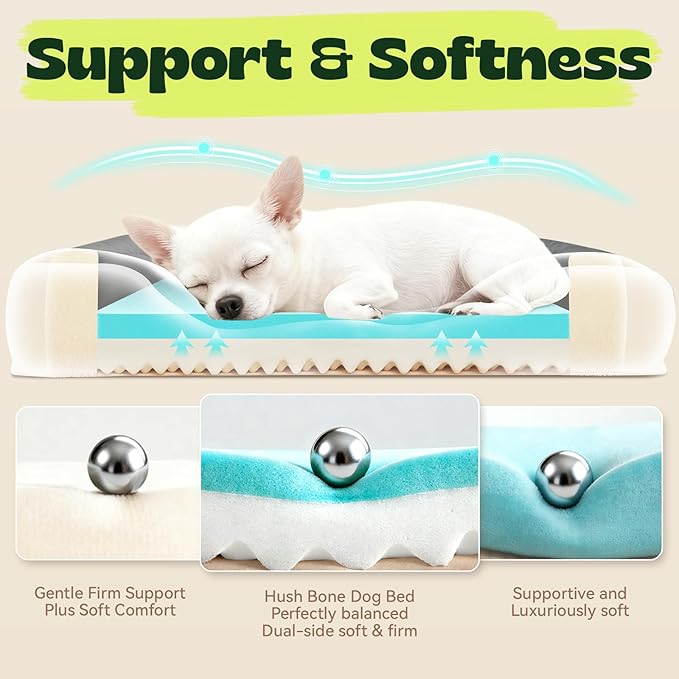 Orthopedic Dog Beds for Small Dogs with Removable Washable Cover,Cooling Gel Memory Foam with Egg-Crate Foam & Foam Sides Bolster Waterproof,Relieves Joint Pain,24"x18"x6"Dark Grey