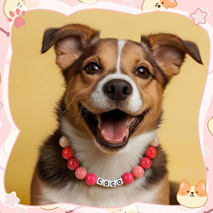 Quelay Personalized DIY Beaded Dog Collars Adjustable Letter Name Colored Beaded Pet Collar Bracelet for Small Medium and Large Dogs Pet Lover Gifts