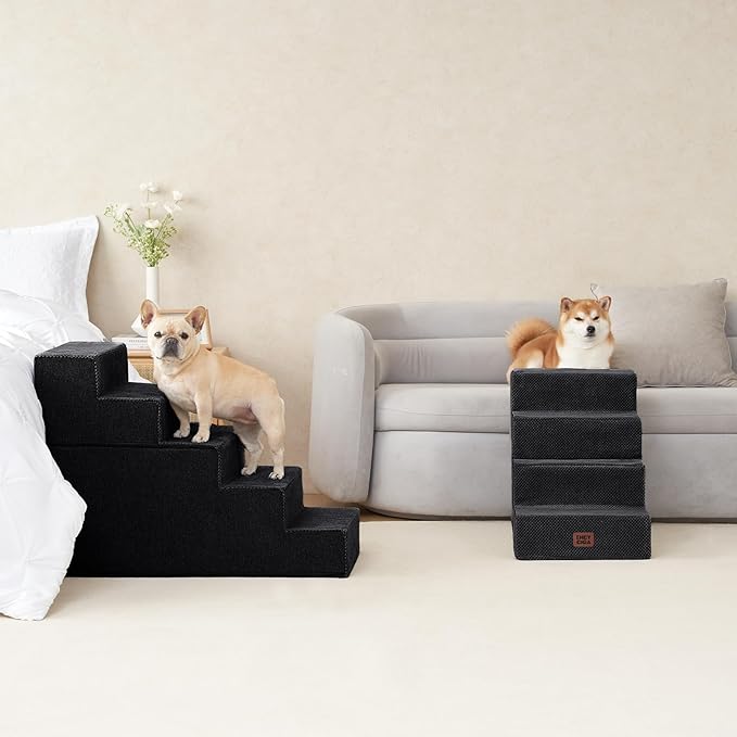 EHEYCIGA Dog Stairs for High Bed 25" H, 5-Step Extra Wide Dog Steps for Bed, Pet Steps for Small Dogs and Cats, Non-Slip Balanced Pet Ramp Indoor, Black