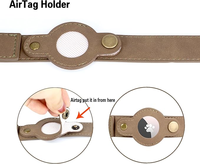 AirTag Dog Collar for Small Medium Large Dogs Puppy - Soft Leather Dog Collar with Apple AirTag Holder and Metal Buckle - Smart Tracker GPS Apple Air Tag Pet Collars (Brown, S)