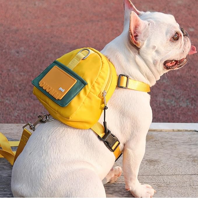 Dog Backpack Strap Leash,Dog Harness with Poop Bag Dispenser,Adjustable and Waterproof,Dog Hiking Backpack,Suitable for Travel and Daily Walks (Yellow, M)