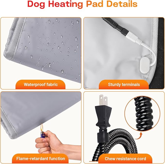 Extra Large Dog Heating Pad with Washable Cover, Soft Plush Pet Heating Pad with 9 Adjustable Temperature, Timer, Chew-Resistant Cord, Waterproof Electric Heated Pet Bed for Dogs, Multi-Pets