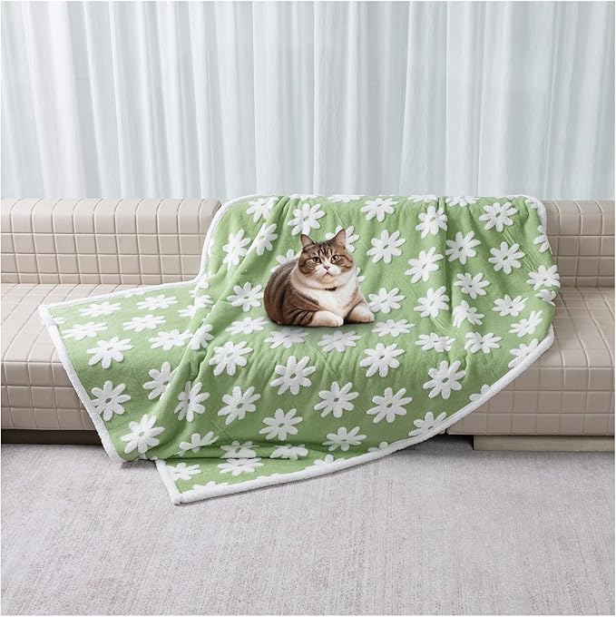 Waterproof Pet Blanket,Dog Bed Covers Couch Sofa Stylish Jacquard Pets Throw Blankets for Puppy Cats Washable Reversible Furniture Protection Covers (Green Flower,L)