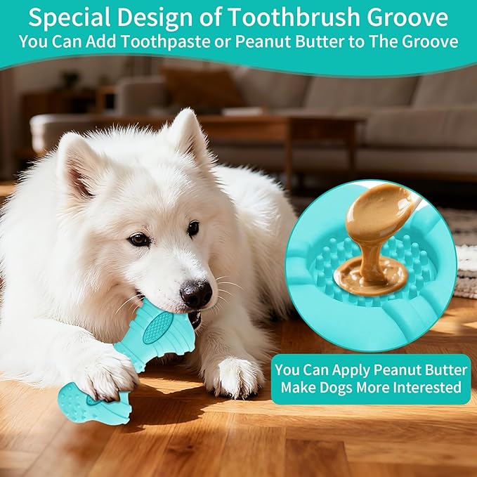 Dog Chew Toys for Aggressive Chewers, 4 Pack Natural Rubber Dog Toys,Teething Toys for Puppies, Soft Durable Interactive Chew Toy for Puppy Teeth Cleaning and Gum Massage(Blue)